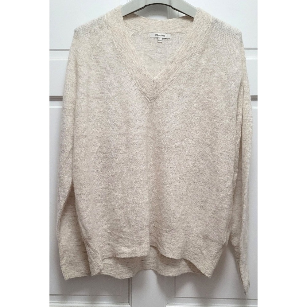 Women's Madewell Alpaca Wool Blend V-Neck Super Soft Sweater - Ivory Marble‎ - L